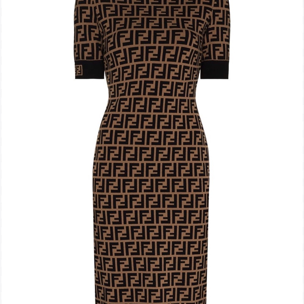 Fendi Brown Monogram Knit Dress Size 49/ large